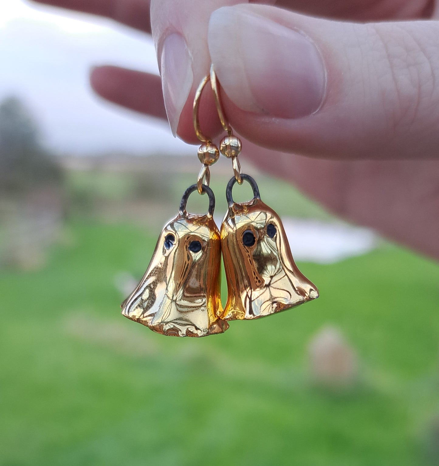24k Gold Lustre Porcelain Ghost Dangle Earrings