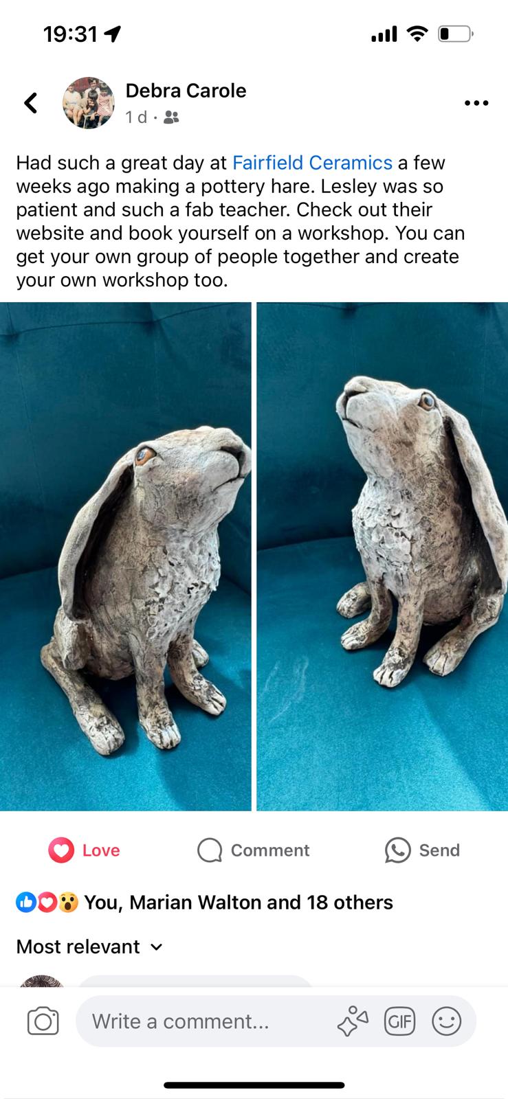 Full Day Ceramic Hare Workshop (Sun 5th Oct)