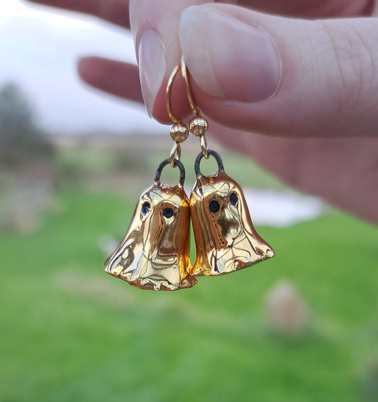 24k Gold Lustre Porcelain Ghost Dangle Earrings